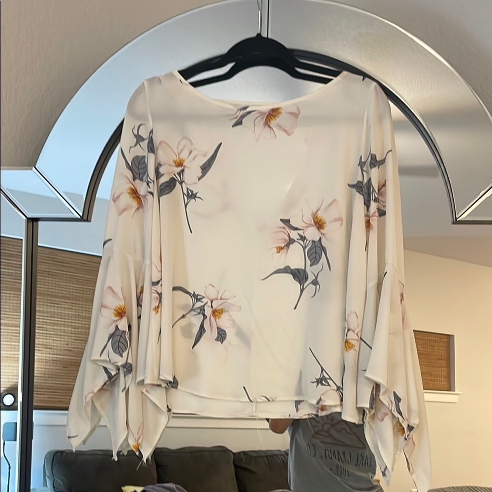 Macy's Cream Asymmetrical Blouse with Relaxed Fit